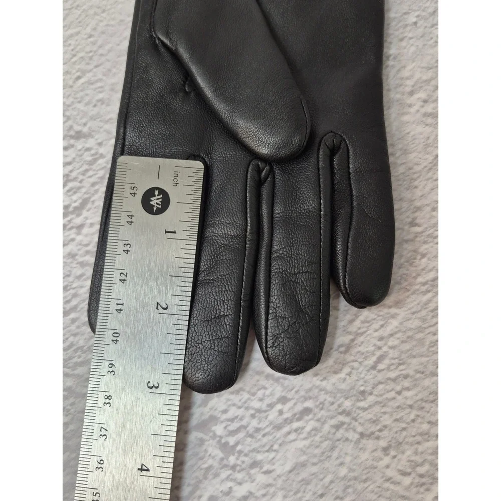 Isotoner Black Genuine Leather Gloves 100% Cashmere Lining Size Medium
